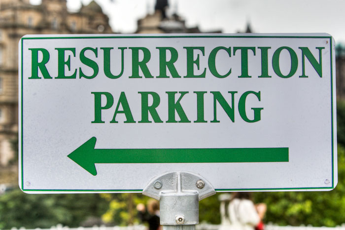 Resurrection Parking funny sign