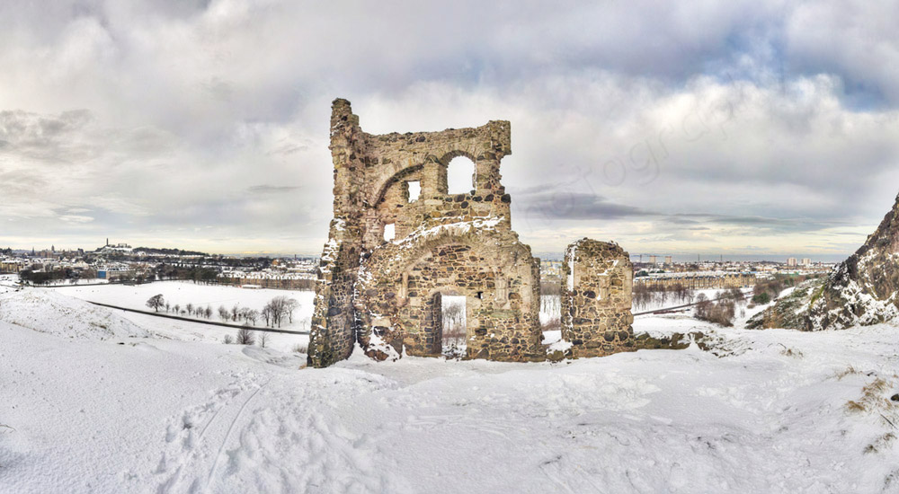 Salisbury Crags Edinburgh Snow Panoramic